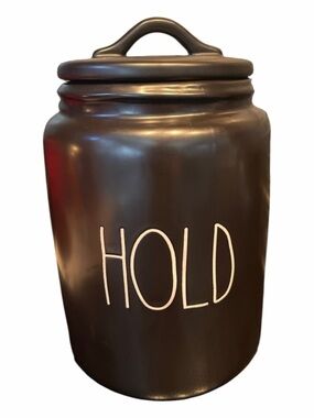 Rae Dunn HOLD Canister Matte Black Farmhouse Decor Ceramic Pottery Storage Jar